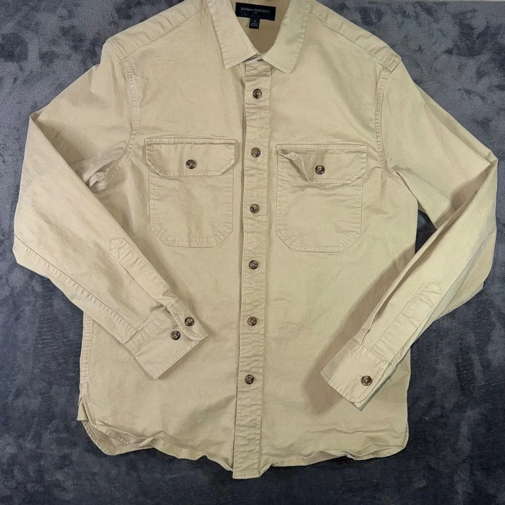 Mens Small Banana Republic Shirt Khaki Excellent Long Sleeve Utility Button Down